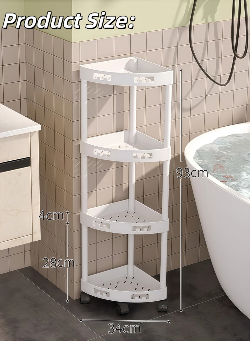 شو وو رف تخزين بأربعة أرفف، عربة تخزين بأربعة أرفف، عربة تنظيم تخزين بعجلات، عربة تخزين متعددة الوظائف للمكتب، منظم رفوف متحرك للحمام، رف زاوية مثلث، عربة دوارة للاستحمام، غرفة المعيشة، المطبخ، غرفة النوم (أبيض) - Image 2